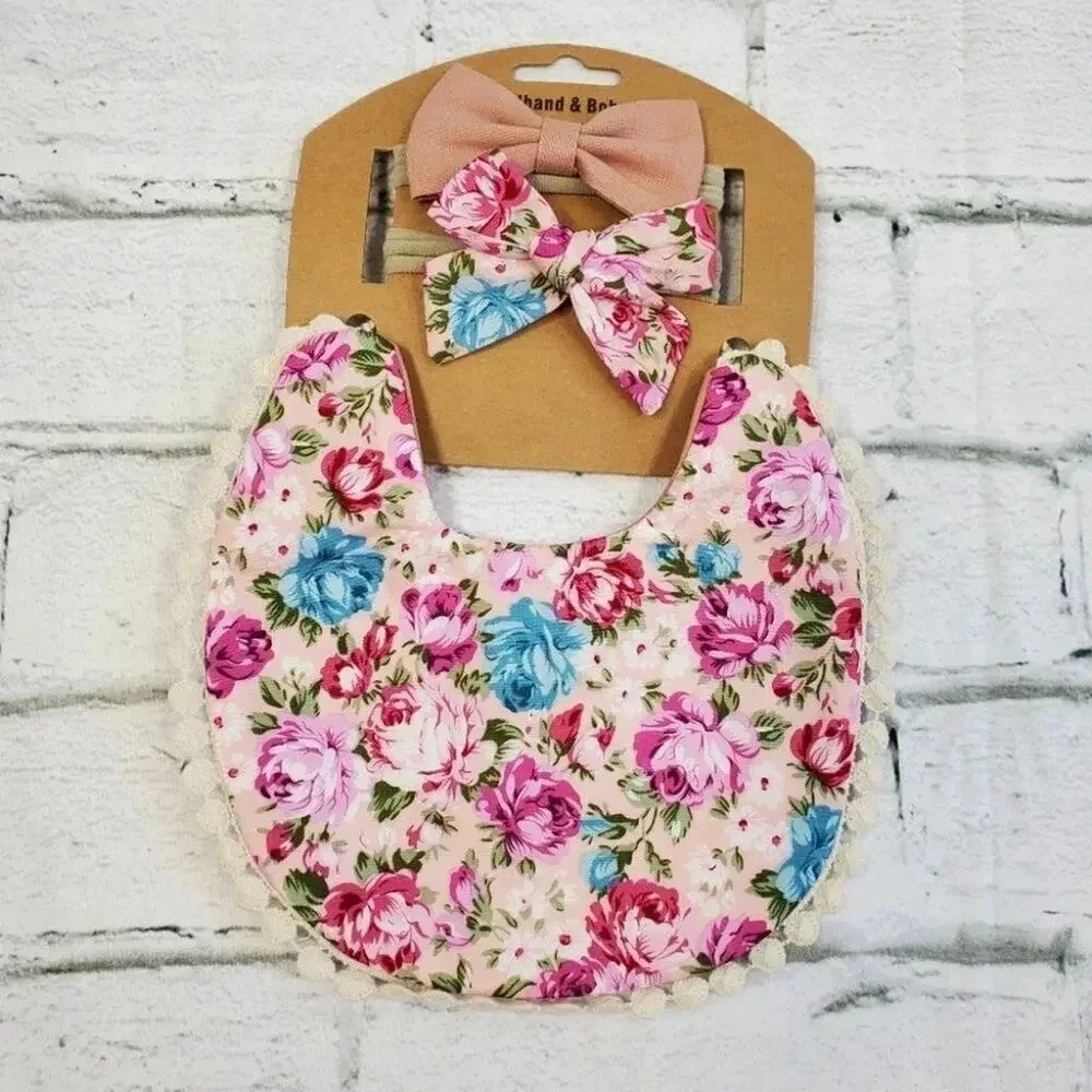 Boho Vintage Inspired Reversable Baby Bib with Matching Headbands Baby G…